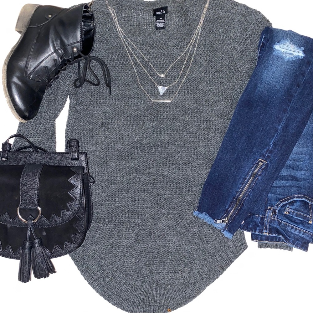 Dark Grey Long Sleeve Sweater Rue 21